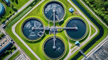 Fototapeta na wymiar Modern wastewater treatment plant of chemical factory. drone view. copy space for text.