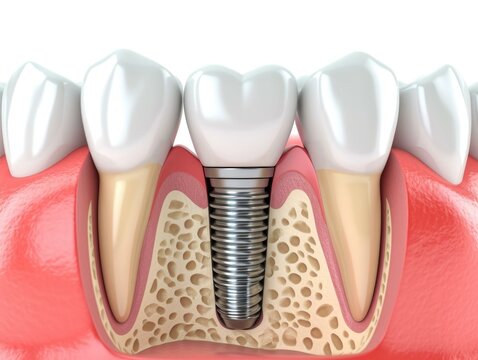 A dental implant with a tooth and dental implant. Generative AI.