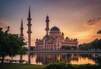 Zelfklevend Fotobehang Mosque sunset Putra Putrajaya Malaysia © akkash jpg