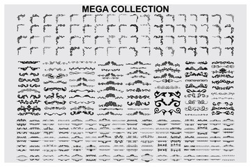 set of mega collection decorative vintage frames and scroll elements. Classic calligraphy swirls, swashes, dividers, Good for greeting cards, wedding invitations, restaurant menu, royal certificates. 