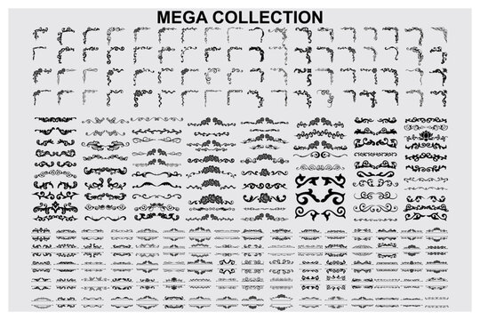 set of mega collection decorative vintage frames and scroll elements. Classic calligraphy swirls, swashes, dividers, Good for greeting cards, wedding invitations, restaurant menu, royal certificates. 