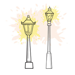Set of Hand drawing of vintage street Lamp illustration vector