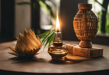 Foto op Plexiglas white oil isolated Bamboo lamp Ketupat' background © akkash jpg
