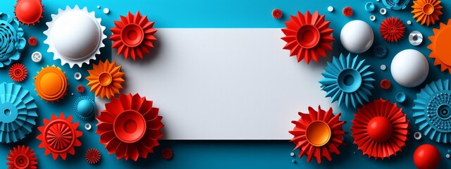 Synchronicity in Motion: A Vibrant Medley of Blue and Orange Backgrounds With Red and White Gears
