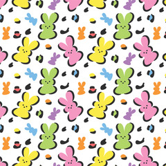 Seamless pattern with colorful peep vector. Cute bunny leopard skin pattern background