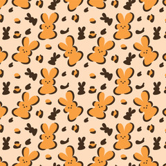 Seamless pattern with colorful peep vector. Cute bunny leopard skin pattern background