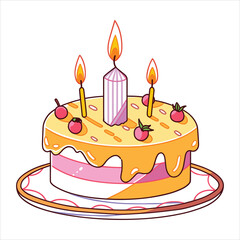 birthday colorful cake with candle vector illustration