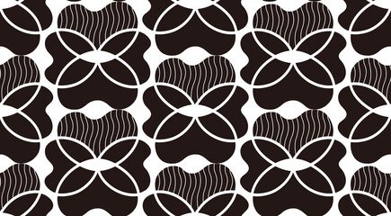ハートと花をモチーフにしたブラックなボタニカルパターンのイラスト