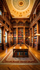 Obraz premium Library. Books. Reading. Knowledge. Study. Literature. Education. Academic. Interior. Bookshelves. Learning. Quiet. University. Research. Information. Shelf. Cultural. AI Generated.