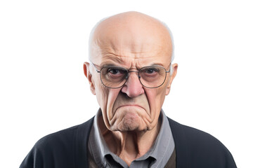 Obraz premium Angry belligerent senior man looking at the camera white background copy space