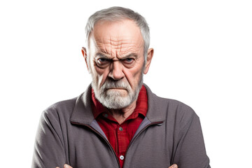 Obraz premium Angry belligerent senior man looking at the camera white background copy space