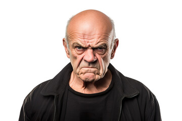 Obraz premium Angry belligerent senior man looking at the camera white background copy space