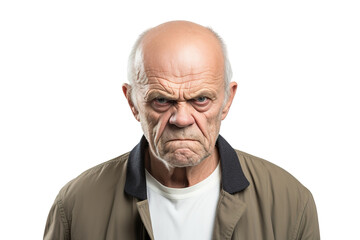 Obraz premium Angry belligerent senior man looking at the camera white background copy space