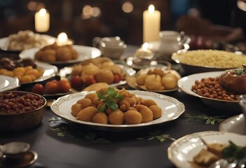 quality table foods time table High Prepared traditional 4k Fasting Ramadan footage month Many iftar