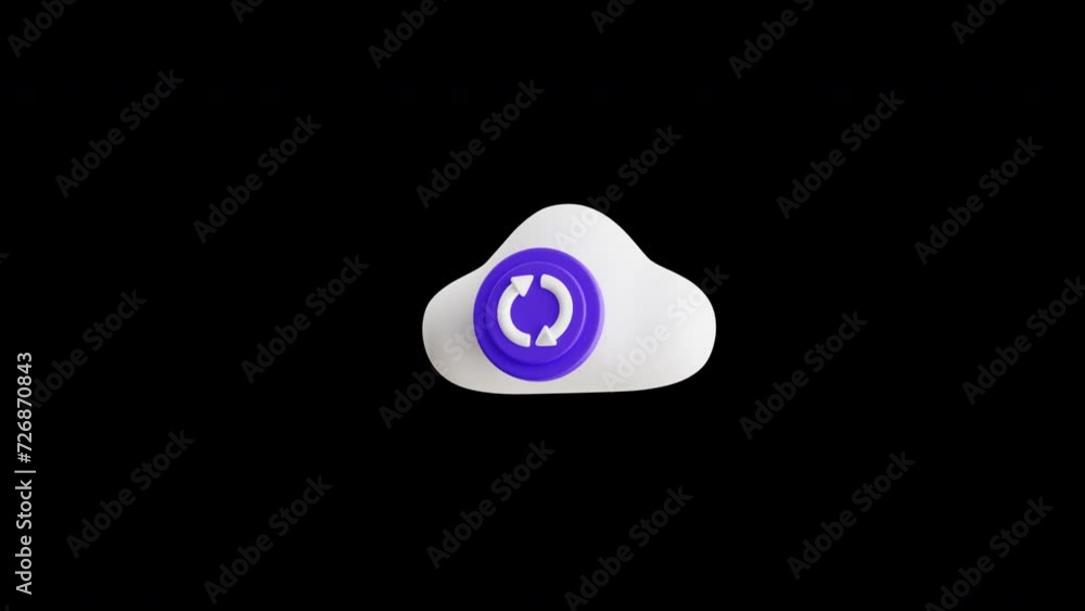 Poster 3d animation of cloud sync with sync arrow | alpha channel
