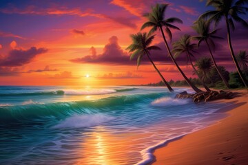 Fototapeta na wymiar beautiful sunset on beach
