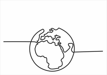 Earth globe one line drawing of world map vector illustration minimalist design of minimalism isolated on white background