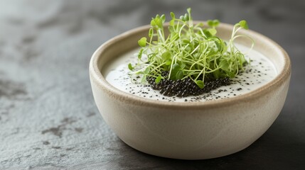 Whipped Truffle Emulsion with pea shoot salad and caviar pearls
