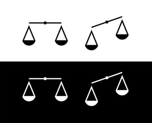Set of scales icons. Symbol of justice, balance and weight. Attribute of a lawyer, store or Themis.