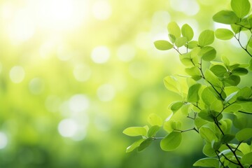Obraz premium Beautiful green leaves on blurred background, space for text. 