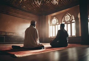 Fotobehang allah casual couples clothes home asking wearing muslim praying together forgiveness mercy © akkash jpg