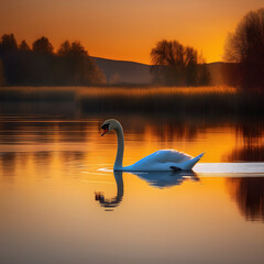 Fototapeta premium Serene Swan at Sunset