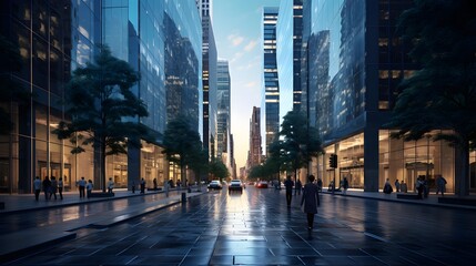 Fototapeta na wymiar Panoramic view of skyscrapers in downtown of New York City