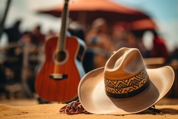 Country music festival live concert with acoustic guitar, 