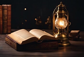 Islamic dark brass background lamp Quran Old kerosene Hurricane book religious