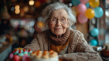 elderly woman turning 80 celebrating her birthday with her family