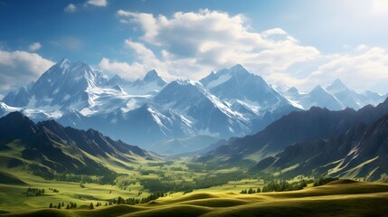 Panoramic view of the mountains in Kyrgyzstan. - obrazy, fototapety, plakaty