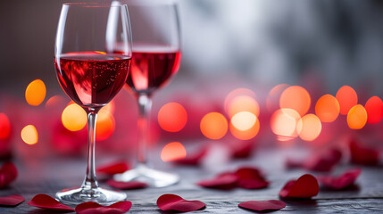 Romantic valentine's day celebration with a glass of fine wine