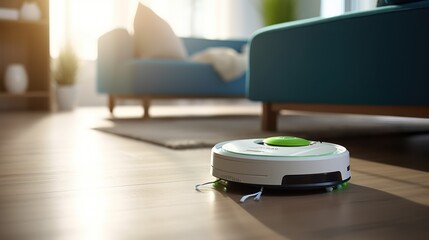 Modern autonomous vacuum cleaner cleans the floor
