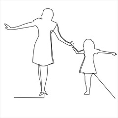 Happy mother's day card. Draw one continuous line. Woman holding her baby. Vector illustration