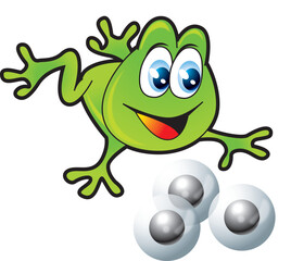 A happy mother frog jumping forward to her eggs