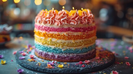 Fototapeta na wymiar birthday cake with lgbt colors, gay community celebrating their birthday
