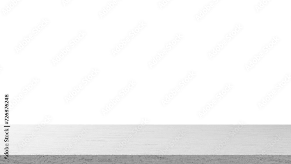 Poster empty space white wood top surface object isolated on empty background for interior design element. 