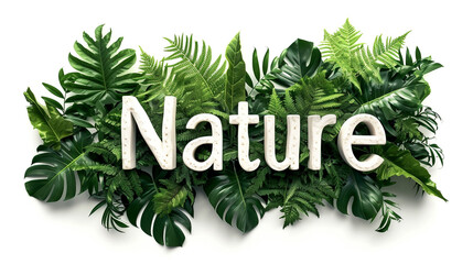 eco friendly sign word of Nature written on jungle style, isolated on white background 