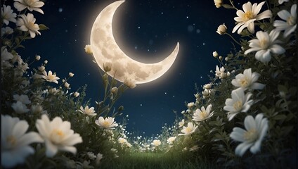 Obraz na płótnie Canvas White love lights flowers decoration moon night