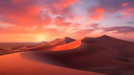 Panorama of sand dunes at sunset. 3d render illustration - obrazy, fototapety, plakaty