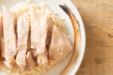 Hainanese chicken rice or rice steamed with chicken soup