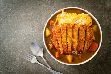 curry rice with fried pork cutlet and creamy omelet