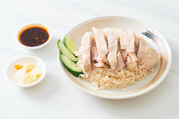 Hainanese chicken rice or rice steamed with chicken soup