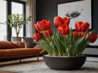 tulips in the room with vase generated by AI tool