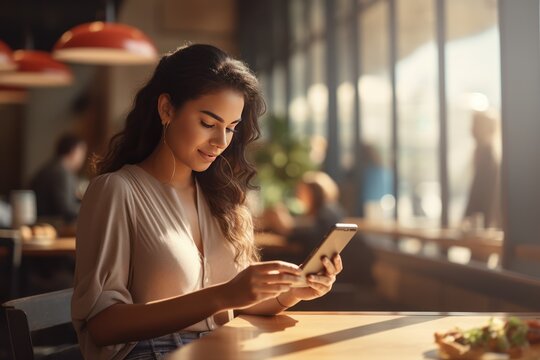 Woman With Mobile Phone Ordering Food Online 