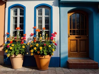 flowers in pots on sill generated by AI tool
