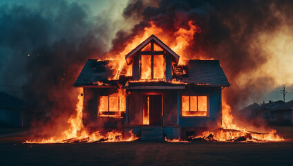 House burning view, building burning