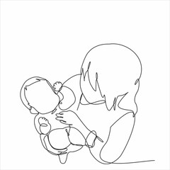 Happy mother's day card. Draw one continuous line. Woman holding her baby. Vector illustration