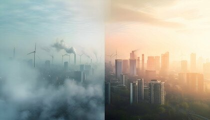 City that smoke from factory and surrounded with dust and pollutions.  - obrazy, fototapety, plakaty