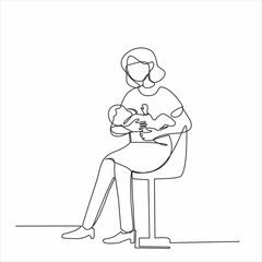 continuous single drawn one line of breastfeeding woman child drawn silhouette image. line art. mother character feeding newborn baby